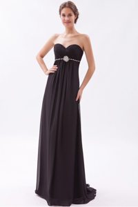 Beaded and Ruched Black Brush Train Prom Bridesmaid Dress 2014