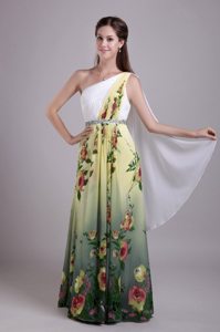 Beaded and Printed One Shoulder Prom Bridesmaid Dress in Colors