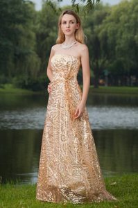Encino CA Gold Brush Train Prom Bridesmaid Dresses with Sequins