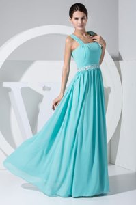 Beaded Aqua Blue Empire Straps Prom Maxi Dress in Emeryville CA