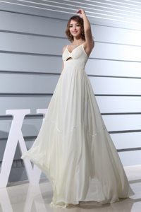 Culver City CA Spaghetti Straps White Prom Maxi Dress with Cutout