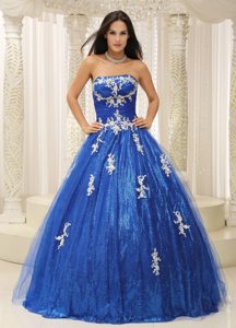 Showy Royal Blue Sweet 16 Birthday Dress with White Appliques