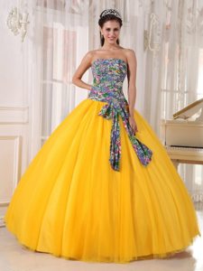 Chichi Tulle Printing Yellow Dress for Quinceaneras in Bristol