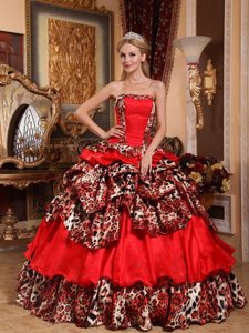 Brand New Strapless Leopard Print Red Dress for Quinceaneras