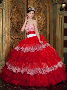 Ruffled Layers Strapless Red Zebra Print Quinceanera Party Dress