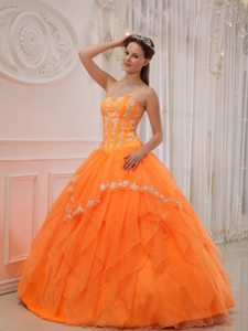Appliqued Sweetheart Lace-up Quinceanera Gowns of Orange Organza