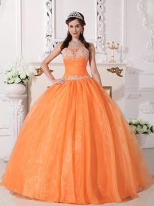 Loveland CO Orange Sweet Sixteen Quinceanera Dress with Appliques