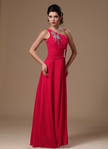 New Arrival Coral Red One Shoulder Beaded Homecoming Prom Gowns