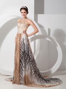 Printing Leopard Multi-color Prom Evening Dress with Court Train
