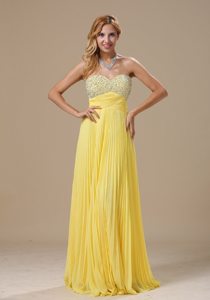 Pleating Yellow Beading Chiffon Sweetheart Prom Homecoming Dress