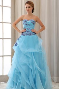 Appliques Ruched Beading Aqua Blue Tulle Prom Holiday Dresses