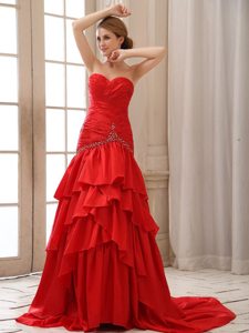 Mermaid Red Beading Taffeta Sweetheart Ruched Junior Prom Dress