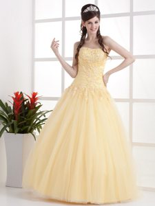 Ruched Appliques Tulle Gold Prom Dama Dresses for Military Ball