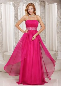 Hot Pink Beading Chiffon Prom Homecoming Dress with Brush Train