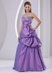 Sweetheart Beaded Pick-ups and Bowknot Purple Prom Dress