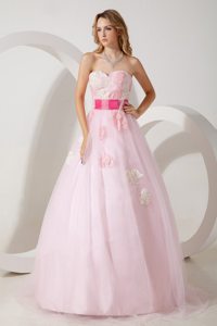 Baby Pink A-line Sweetheart Prom Dress Floor-length with Sash