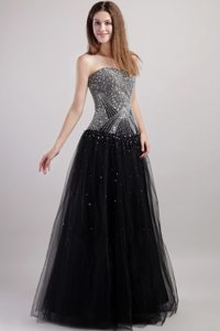 Black Beading Prom Graduation Dress for Strapless Floor-length