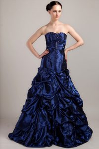 Sweetheart Navy Blue A-line Pick-ups Prom Formal Dress