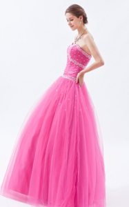 Hot Pink Princess Beading Sweetheart Prom Dress Floor-length