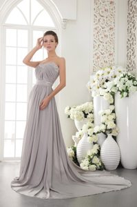 Sequin Sweetheart Grey Empire Brush Train Ruched Prom Dress