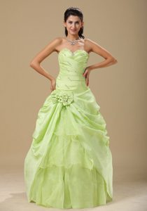 Beading and Ruches Accent Organza Quince Gowns in Yellow Green