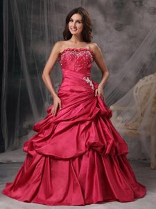 Golden CO Beading and Ruches Accent Red Quinceanera Dress 2014