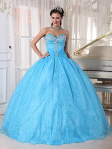 Englewood CO Appliqued Oranza Quinceanera Gowns in Baby Blue