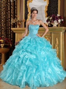Colorado Springs CO Beaded and Ruffled Aqua Blue Quinceanera Gown