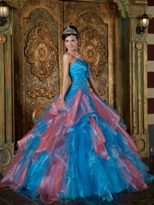West Hollywood CA Blue and Watermelon Quince Gown with Beading