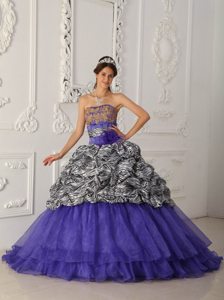 Appliqued Lavender Organza Quinceanera Dresses with Zebra Print