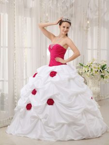 Hot Pink and White Quinceanera Dresses with Beading and Flowers