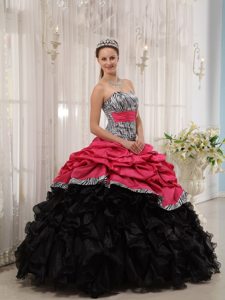 Pick ups and Ruffles Accent Hot Pink and Black Quince Gown Zebra