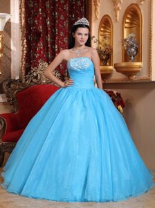 Appliqued and Beaded Baby Blue Organza Sweet Sixteen Dresses