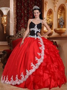 Perfect Red and Black Halter Sweet 15 Dresses with Appliques