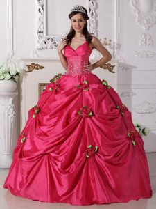 Flowers and Appliques Accent Sweet 15 Dresses Spaghetti Straps