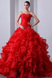 Van Nuys CA Red Sweet 15 Dresses with Beading and Puffy Ruffles