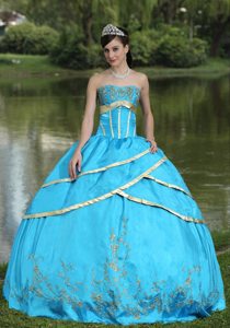 Valencia CA Blue Floor Length Dress for Quinceanera with Appliques