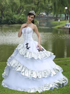 Universal City CA Appliqued White and Silver Dress for Quinceanera