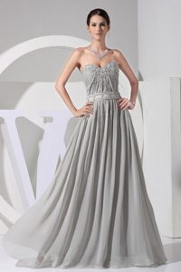Cheap Column Sweetheart Appliqued Beaded Grey Prom Dress