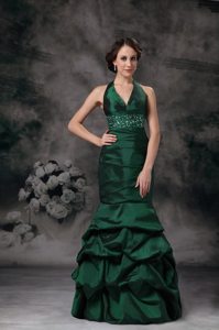 Mermaid Halter Dark Green Pick Ups Dress for Prom Online