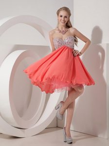 2014 Rust Red Beaded Mini Prom Cocktail Dress On Discount