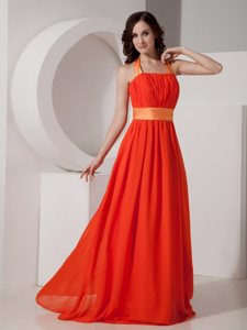 Outstanding Empire Halter Coral Red Ruched Prom Dress 2013