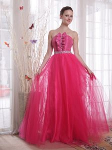 Newest A-line Hot Pink Floor-length Beaded Prom Dresses