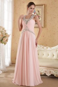 Court Train Pink Rhinestones Ruched Prom Dress for Wholesale