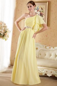 Wholesale One Shoulder Beaded Yellow Long Prom Dresses