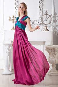 Two-toned Ruched Prom Dresses with Asymmetrical Neck