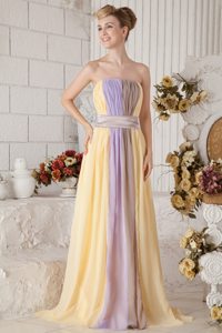 Exclusive Multi-Color Ruched Brush Train Prom Gown Dress