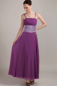 Purple Spaghetti Straps Ruched Sequins Dress for Prom Queen