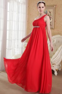 Classic Empire One Shoulder Ruched Red girls Prom Dress