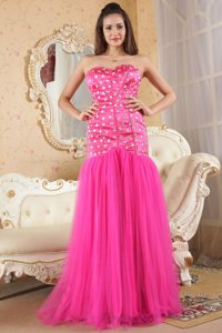 Necessary Hot Pink Prom Dress for Girls with Rhinestones